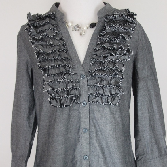 TRULLI Gray 3/4 Sleeve Button Front Shirt Dress - Picture 2 of 8